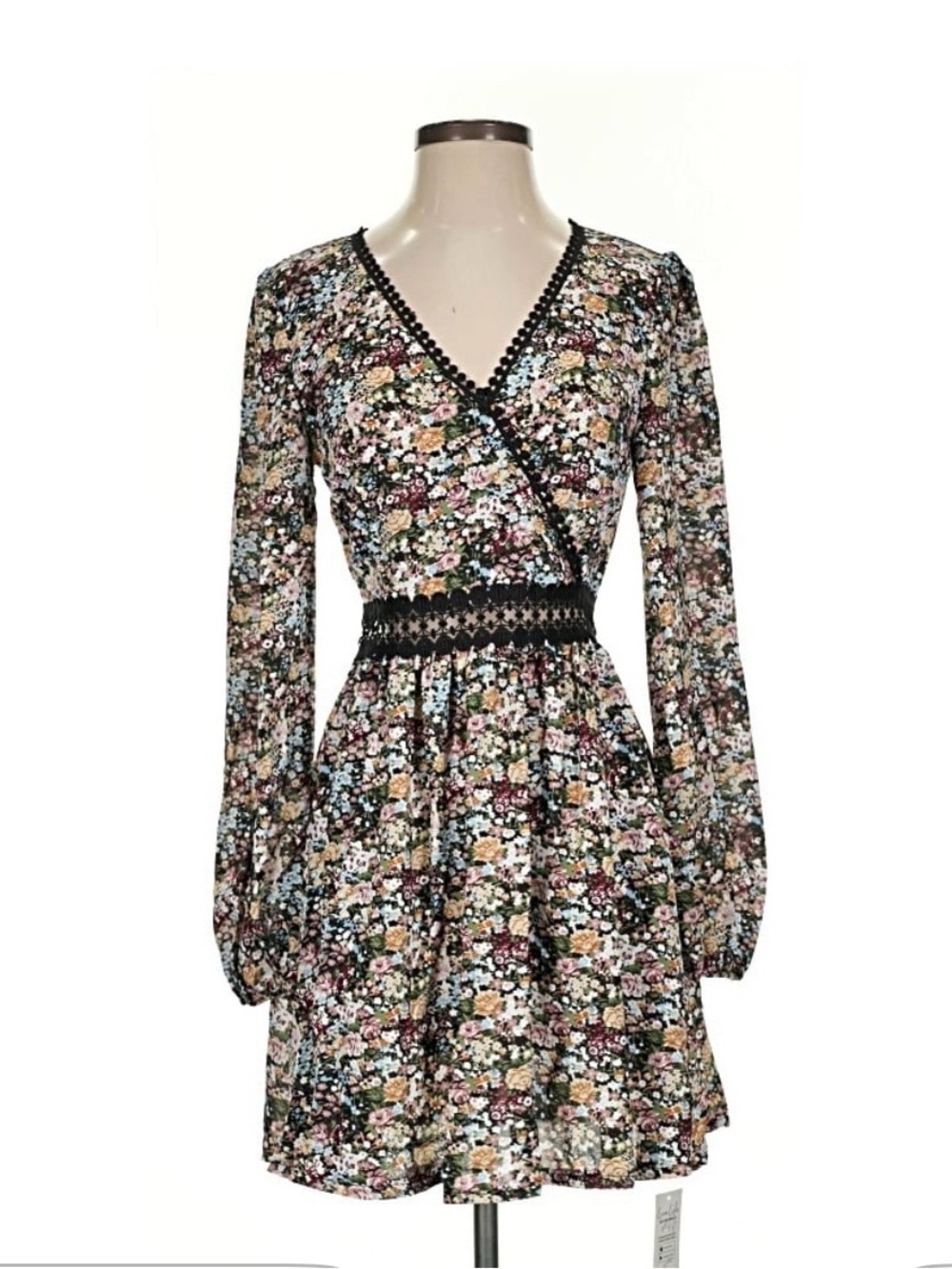 Floral Wrap-Style Long Sleeve Dress-Cupshe